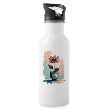 Blooming Beauty – Vintage Floral Motif Floral Top - Water bottle with straw - white - Right