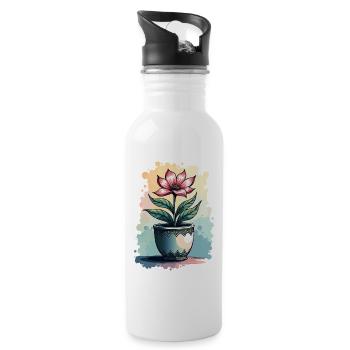 Blooming Beauty – Vintage Floral Motif Floral Top - Water bottle with straw - white - Right