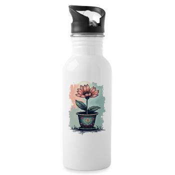 Blühende Schönheit – Vintage Blumenmotiv Blumentop - Trinkflasche mit integriertem Trinkhalm - Weiß - Rechts
