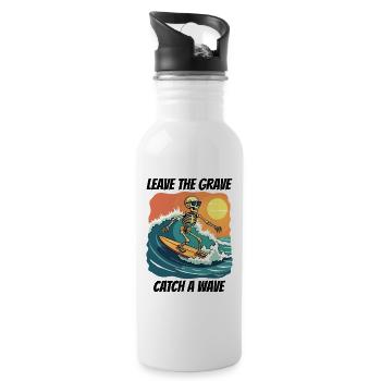 Wellenreiten Surfen Skelett Fun Cool Strand Urlaub - Trinkflasche mit integriertem Trinkhalm - Weiß - Rechts