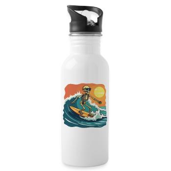 Strand Urlaub Meer Sommer Sonne Surfen Skelett Fun - Trinkflasche mit integriertem Trinkhalm - Weiß - Rechts