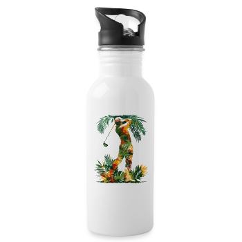 Golfer Cartoon Look - Trinkflasche mit integriertem Trinkhalm - Weiß - Rechts