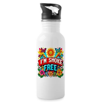Rauchfrei I'm Smoke Free Bunte Motivation - Trinkflasche mit integriertem Trinkhalm - Weiß - Rechts