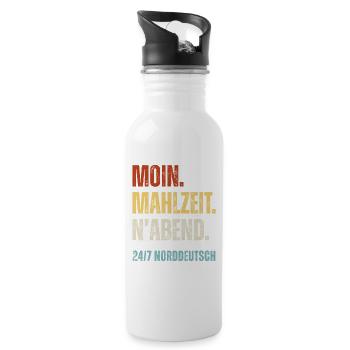 Norddeutsch Moin Mahlzeit N'Abend Lustiger Spruch - Trinkflasche mit integriertem Trinkhalm - Weiß - Rechts