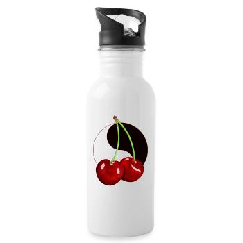 Rockabilly Retro Vintage Cherry Cherries Fruit - Water bottle with straw - white - Right
