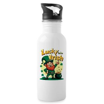 Lucky to be Irish – St. Patrick's Day Leprechaun - Water bottle with straw - white - Right