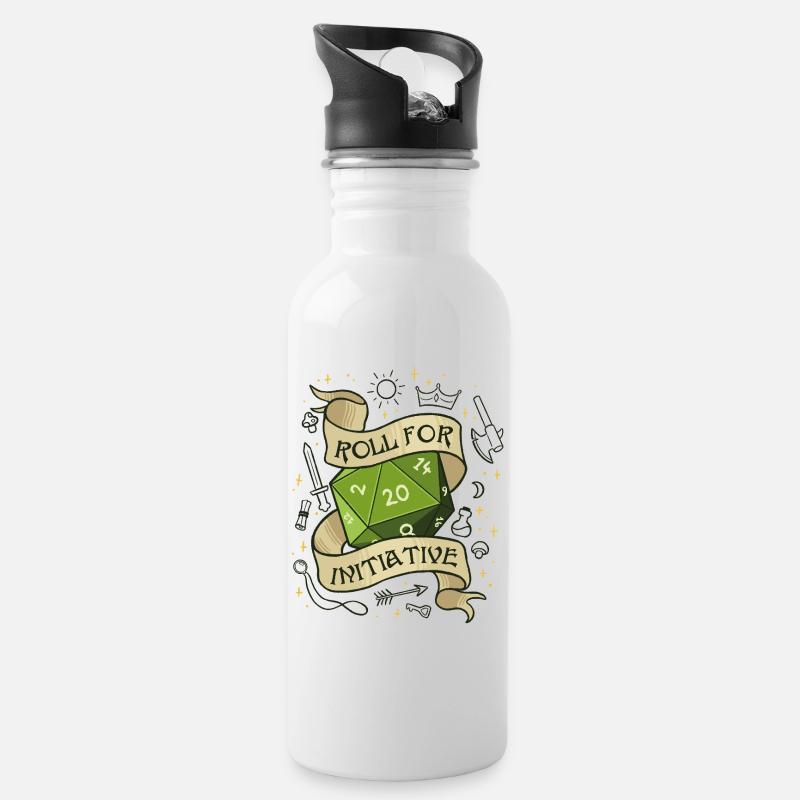 Roll for Initiative – Würfel dein Schicksal - Trinkflasche mit integriertem Trinkhalm - Weiß