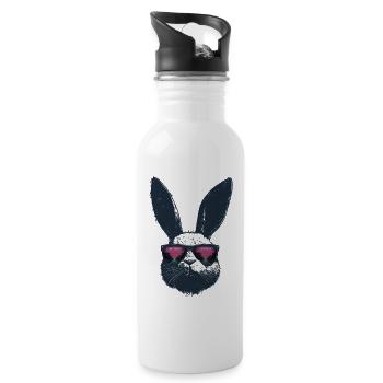 Retro Hase Sonnenbrille Synthwave Gaming Geschenk - Trinkflasche mit integriertem Trinkhalm - Weiß - Rechts