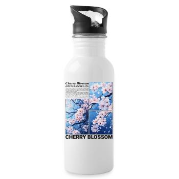Cherry Blossom Flower Sakura Spring Nature Gift - Water bottle with straw - white - Right