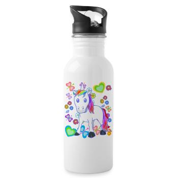 Licorne Licornes Été Enfants Enfant Poney Cheval - Gourde avec paille intégrée - blanc - Droite