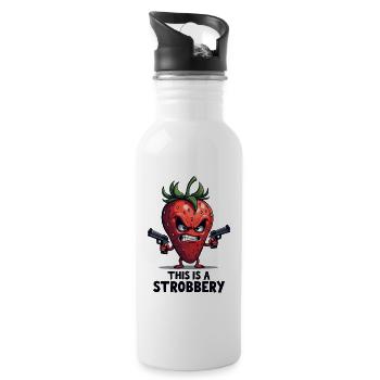 This Is A Strobbery – Lustige Erdbeer Gangster - Trinkflasche mit integriertem Trinkhalm - Weiß - Rechts