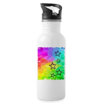 Colorful Stars Gradient Rainbow Colors - Water bottle with straw - white - Right