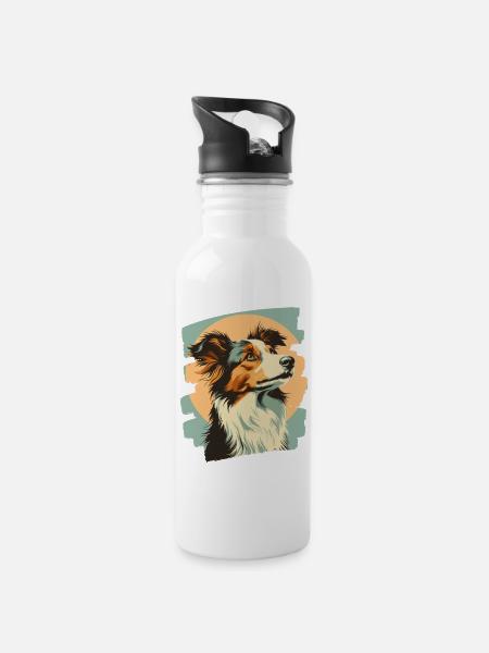 Collie - Trinkflasche mit integriertem Trinkhalm - Weiß