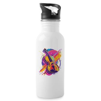 Violin Cartoon - Water bottle with straw - white - Right