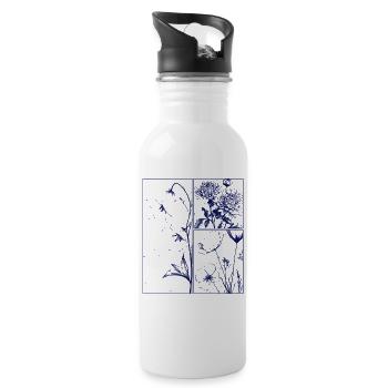 Floral Chrysanthemum Campanula Botanical Gift - Water bottle with straw - white - Right