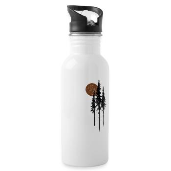 Fir Trees Sun Forest Nature Minimalist Gift - Water bottle with straw - white - Right