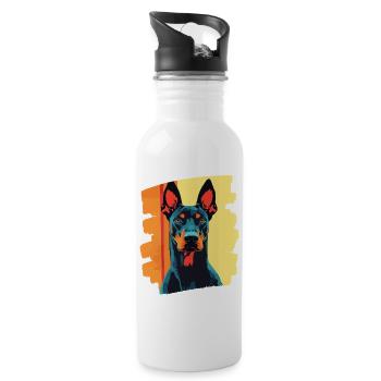 Dobermann - Trinkflasche mit integriertem Trinkhalm - Weiß - Rechts