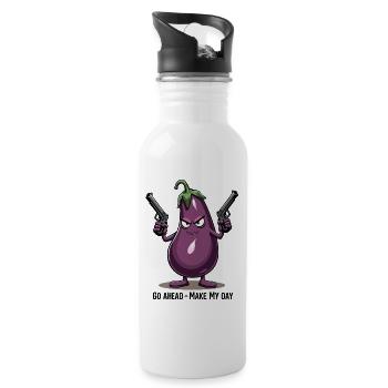 Badass Aubergine – Go Ahead, Make My Day - Trinkflasche mit integriertem Trinkhalm - Weiß - Rechts