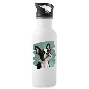 Boston Terrier - Water bottle with straw - white - Right