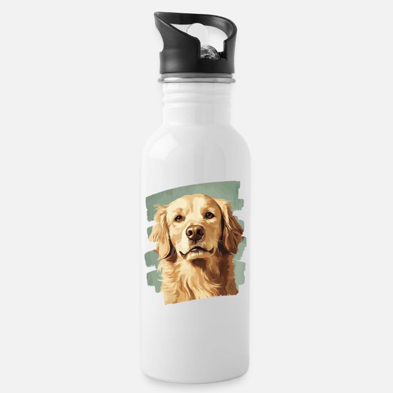 Golden Retriever - Water bottle with straw - white