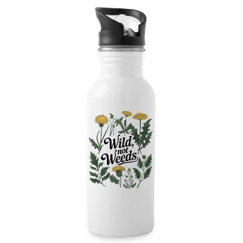 Wild, kein Unkraut - Dandelion Botanical Design - Trinkflasche mit integriertem Trinkhalm - Weiß - Rechts