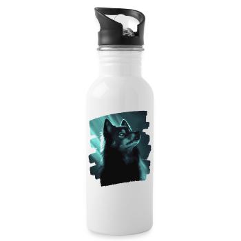 Finnischer Lapphund - Trinkflasche mit integriertem Trinkhalm - Weiß - Rechts