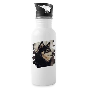 Finnischer Lapphund - Trinkflasche mit integriertem Trinkhalm - Weiß - Rechts