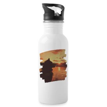 Finnischer Lapphund - Trinkflasche mit integriertem Trinkhalm - Weiß - Rechts