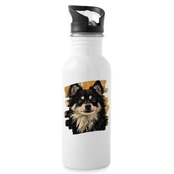 Finnischer Lapphund - Trinkflasche mit integriertem Trinkhalm - Weiß - Rechts
