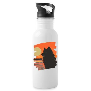 Finnischer Lapphund - Trinkflasche mit integriertem Trinkhalm - Weiß - Rechts