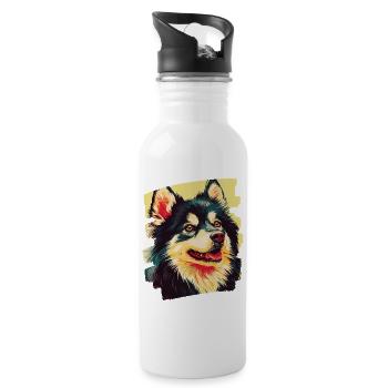 Finnischer Lapphund - Trinkflasche mit integriertem Trinkhalm - Weiß - Rechts
