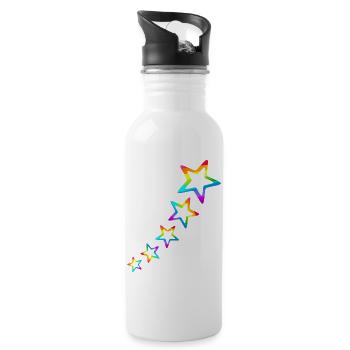 Stern bunte Sterne Regenbogen Farbverlauf - Trinkflasche mit integriertem Trinkhalm - Weiß - Rechts