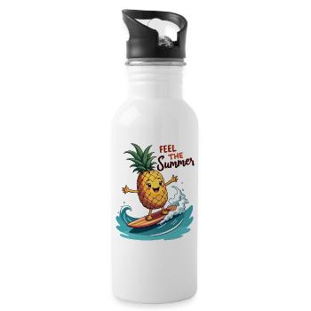 Ananas Surfer Surfen Feel the Summer - Trinkflasche mit integriertem Trinkhalm - Weiß - Rechts