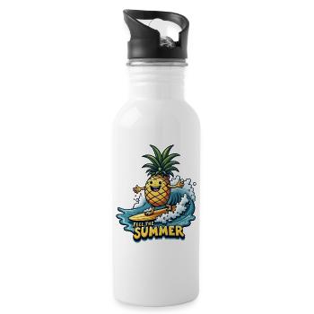 Ananas Surfer Surfen Feel the Summer - Trinkflasche mit integriertem Trinkhalm - Weiß - Rechts