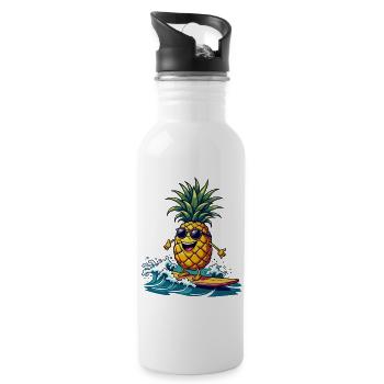 Ananas Surfer Surfen Feel the Summer - Trinkflasche mit integriertem Trinkhalm - Weiß - Rechts