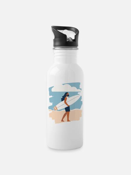 Surfer - Trinkflasche mit integriertem Trinkhalm - Weiß
