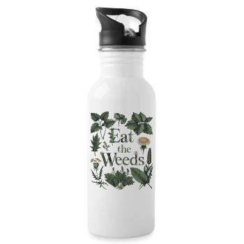 Iss das Unkraut - Sammeln Kräuter Wildpflanzenkunst - Trinkflasche mit integriertem Trinkhalm - Weiß - Rechts