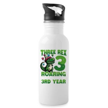 Three Rex Roaring In My 3rd Year Birthday - Water bottle with straw - white - Right