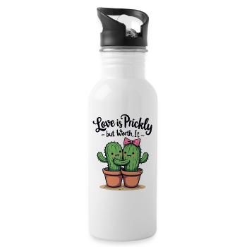 Love is Prickly – Süße Kaktus-Liebe für Paare - Trinkflasche mit integriertem Trinkhalm - Weiß - Rechts