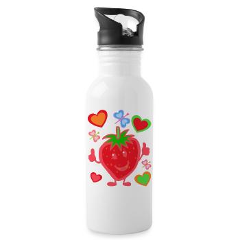 Erdbeere Erdbeer Kinder Kind Sommerzeit - Trinkflasche mit integriertem Trinkhalm - Weiß - Rechts