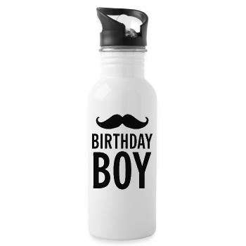 Birthday Boy – Geburtstag mit Schnurrbart - Trinkflasche mit integriertem Trinkhalm - Weiß - Rechts