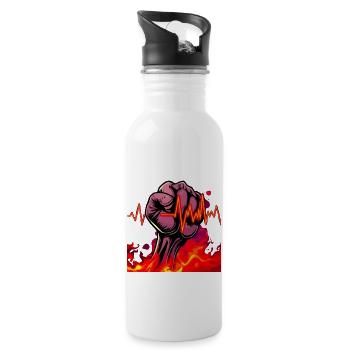 Strong fist with fiery heartbeat - Water bottle with straw - white - Right