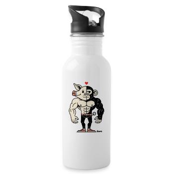 Muskel Gorilla Schwein Mann - Trinkflasche mit integriertem Trinkhalm - Weiß - Rechts