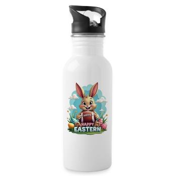 American Football Happy Eastern Easter Bunny Sports - Water bottle with straw - white - Right