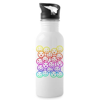 Colorful funny faces with rainbow gradient - Water bottle with straw - white - Right