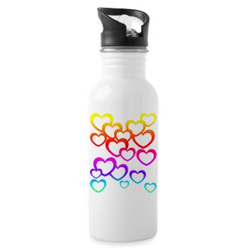 bunte Herzen Farbverlauf Regenbogen Herzsymbol - Trinkflasche mit integriertem Trinkhalm - Weiß - Rechts