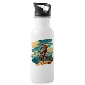 Mountainbiker MTB Berge Radsport - Trinkflasche mit integriertem Trinkhalm - Weiß - Rechts