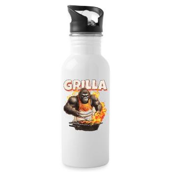Grillen Grilla Griller Gorilla BBQ Spruch Lustig - Trinkflasche mit integriertem Trinkhalm - Weiß - Rechts