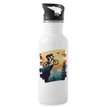 Mountain bikers Downhill Mountains Cycling - Water bottle with straw - white - Right