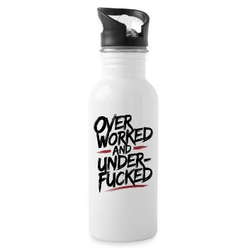 Edgy Overworked and Underfucked Graffiti Art - Water bottle with straw - white - Right